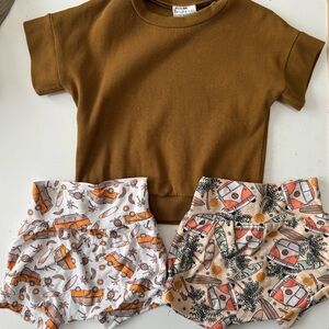 Trendy Boutique Brown Top and Patterned Shorts Set 18/24 months